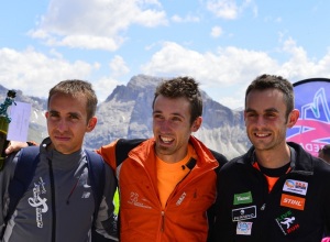Val_Gardena_Mountain_Run_2015_Ortisei_Podio_maschile_senior_campionato_italiano_Xavier_Chevrier_Alex_Baldaccini_Tommaso_Vaccina