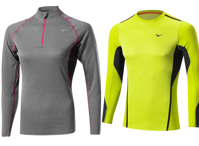 Mizuno_2015_Breath_Thermo_Merino_Wool_donna_grigio_e_fucsia_e_Breath_Thermo_Fusion_1:2_zip_uomo_lime