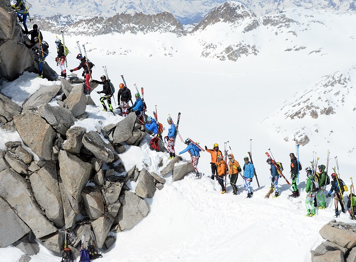 ADAMELLO SKI RAID 5^ EDIZIONE - COPPA DELLE DOLOMITI 23^ EDIZIONE - GARA INTERNAZIONALE DI SCI ALPINISMO DI 42 KM CON 4000 METRI DISLIVELLO ATTIVO PARTENZA DA TONALINA E ARRIVO A PONTE DI LEGNO. VINTO PER I MASCHI DA EYDALLIN MATTEO E LENZI DAMIANO ITA IN 4.41.36 PER LE FEMMINE MIRO' VARELA MIREIA E ROUX LATITIA FRA IN 4.40.49 - PASSO DEL TONALE 12.04. 2015. "Copyright PHOTO ELVIS"