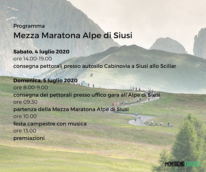 mezza maratona alpe di siusi 2020 programma