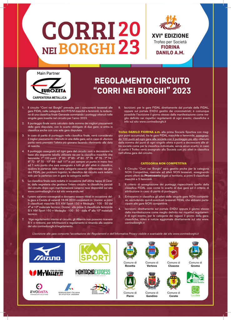 circuito Corri nei Borghi 2023 volantino