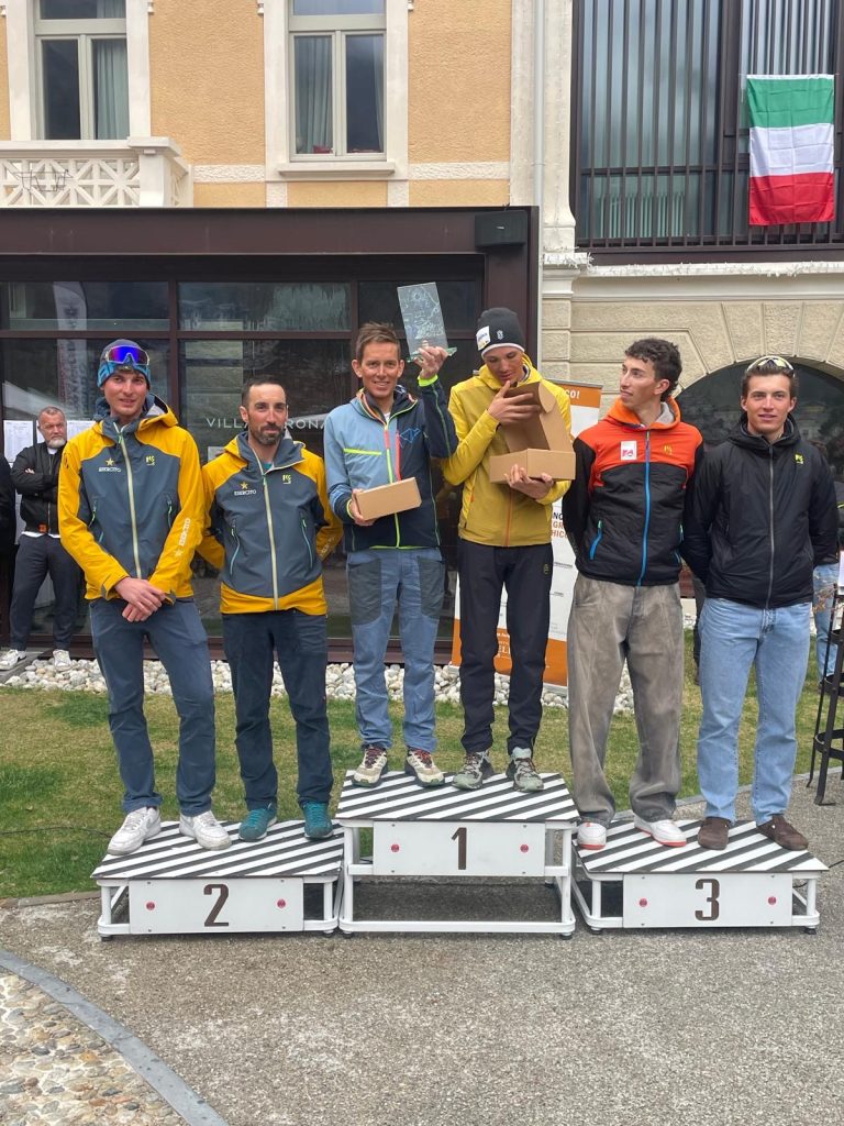 Podio maschile Trofeo Parravicini 2025 con Boffelli, Oberacher, Antonioli, Tomasoni, Salvadori e Boscacci