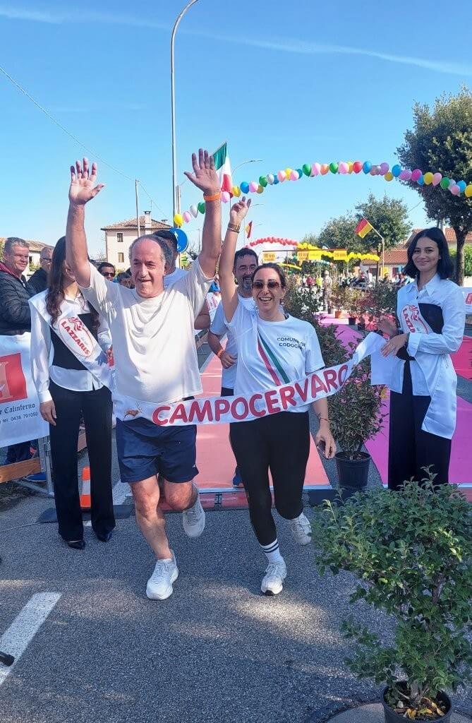 Arrivo Luca Zaia e Jessica Masini Corsa Podistica Campocervaro 2025 Cimetta di Codognè.