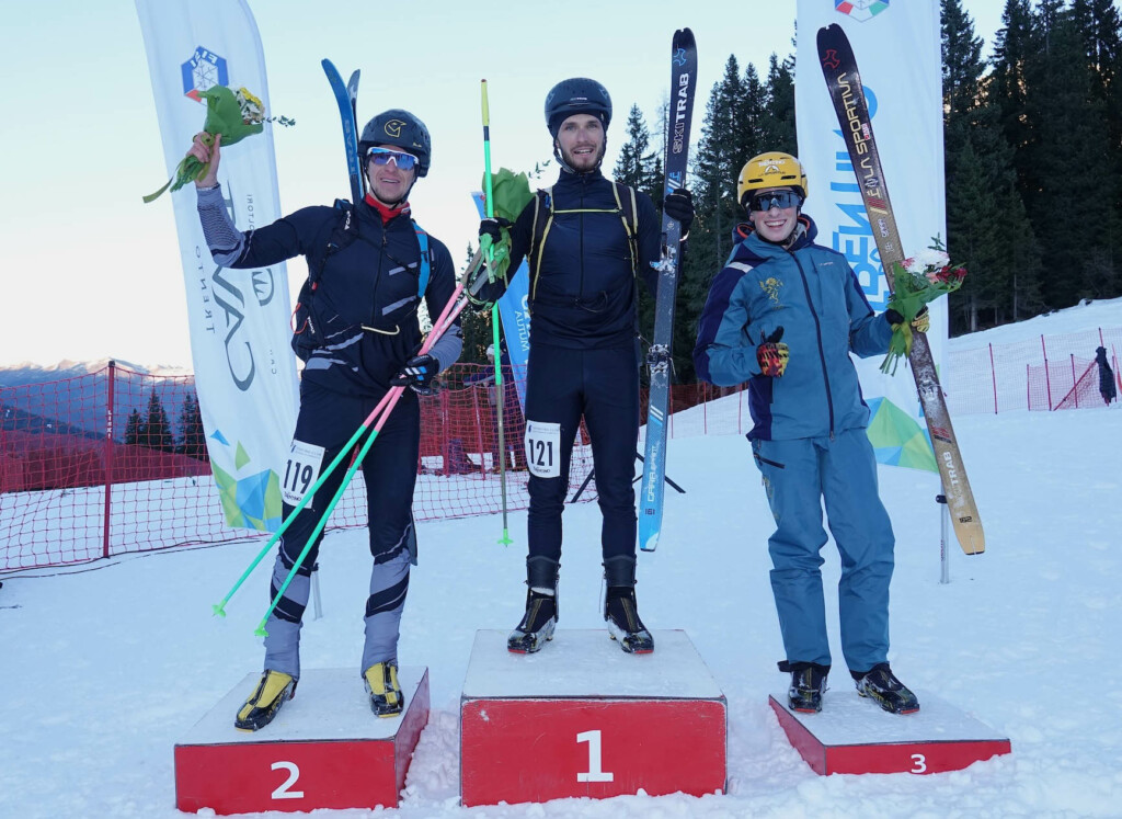 Podio maschile della gara sprint di Coppa Italia di sci alpinismo a Madonna di Campiglio