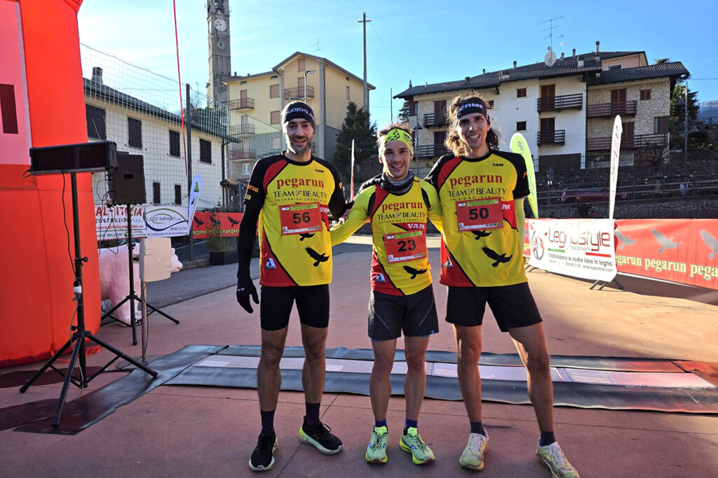 I primi tre classificati della 17 km al Winter Trail Valle Imagna 2025 a Rota d’Imagna