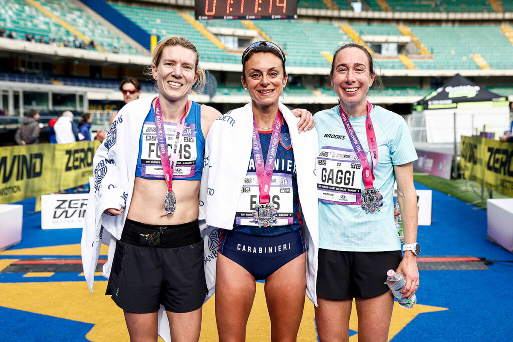Giovanna Epis, Alice Gaggi e Lisa Fuchs sul podio della Romeo e Giulietta Half Marathon 2026 a Verona