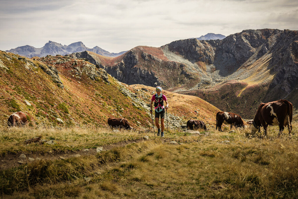 Atleta in azione sul percorso del TOR330 Tor des Géants 2025 nei pressi del Rifugio Gran Tournalin
