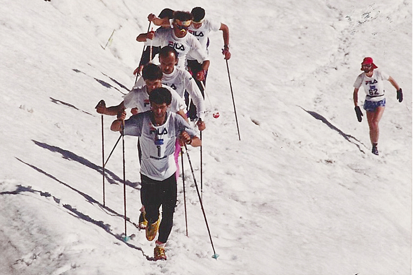 Monte Rosa Skymarathon 1993 salita alla vetta pionieri Adriano Greco, Fabio Meraldi, Roberto Gemo, Michelangelo Oprandi, Adriano Salvadori