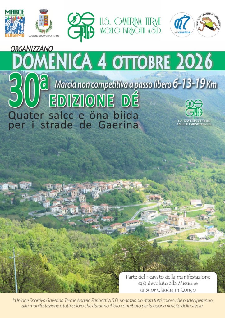 Gaverina Terme Marcia Non Competitiva 4 ottobre 2026