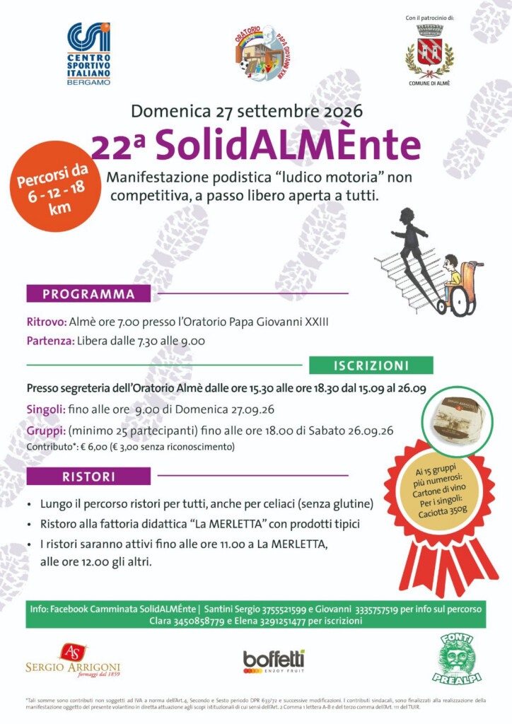 Locandina SolidALMè 2026 ad Almè, manifestazione podistica non competitiva del 27 settembre