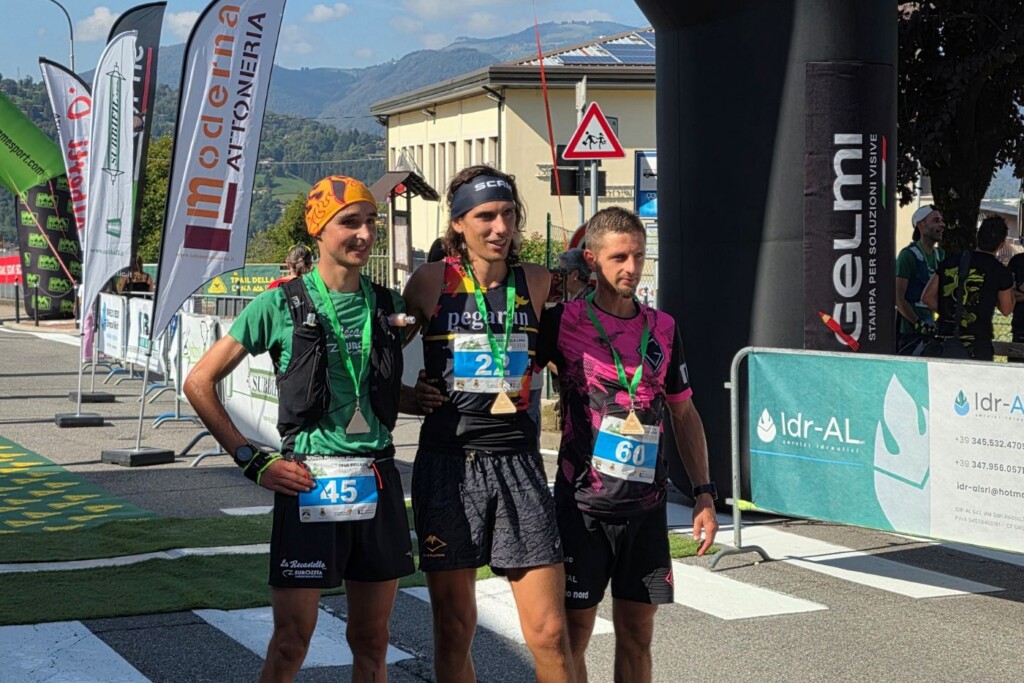 Podio maschile 34 km del Trail della Lana 2026 a Peia con Stefano Rota, Maichol Capelli e Carlo Martinelli