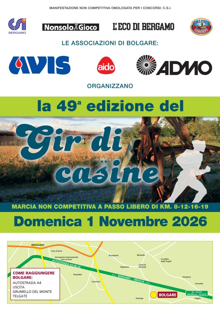 Bolgare 1 Novembre 2026 Camminata gir di casine Locandina