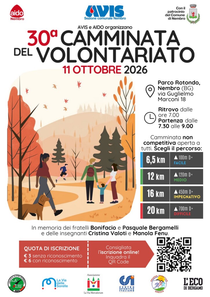 Camminata del Volontariato Nembro 11 ottobre 2026 locandina