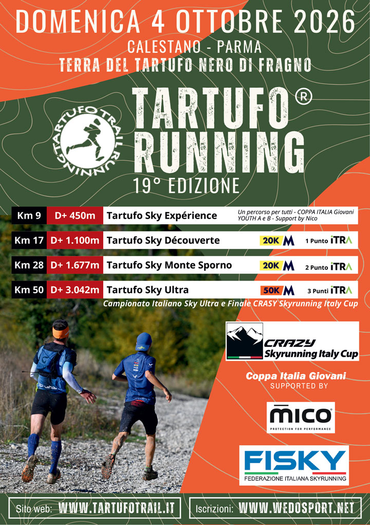 Locandina Tartufo Running 2026 a Calestano con distanze da 9 a 50 km